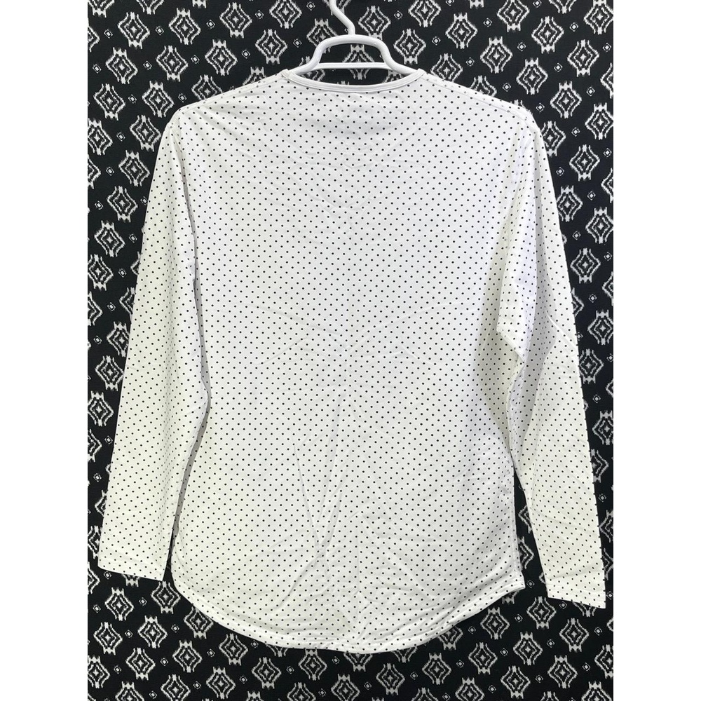 BYLT Men's White‎ Polka Dot Long Sleeve Stretch T Shirt Large